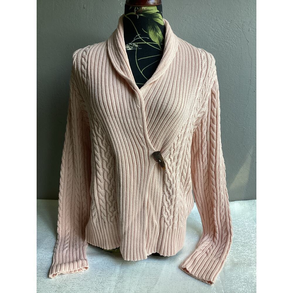 CHAPS cardigan pink cable knit‎ sweater womens medium
